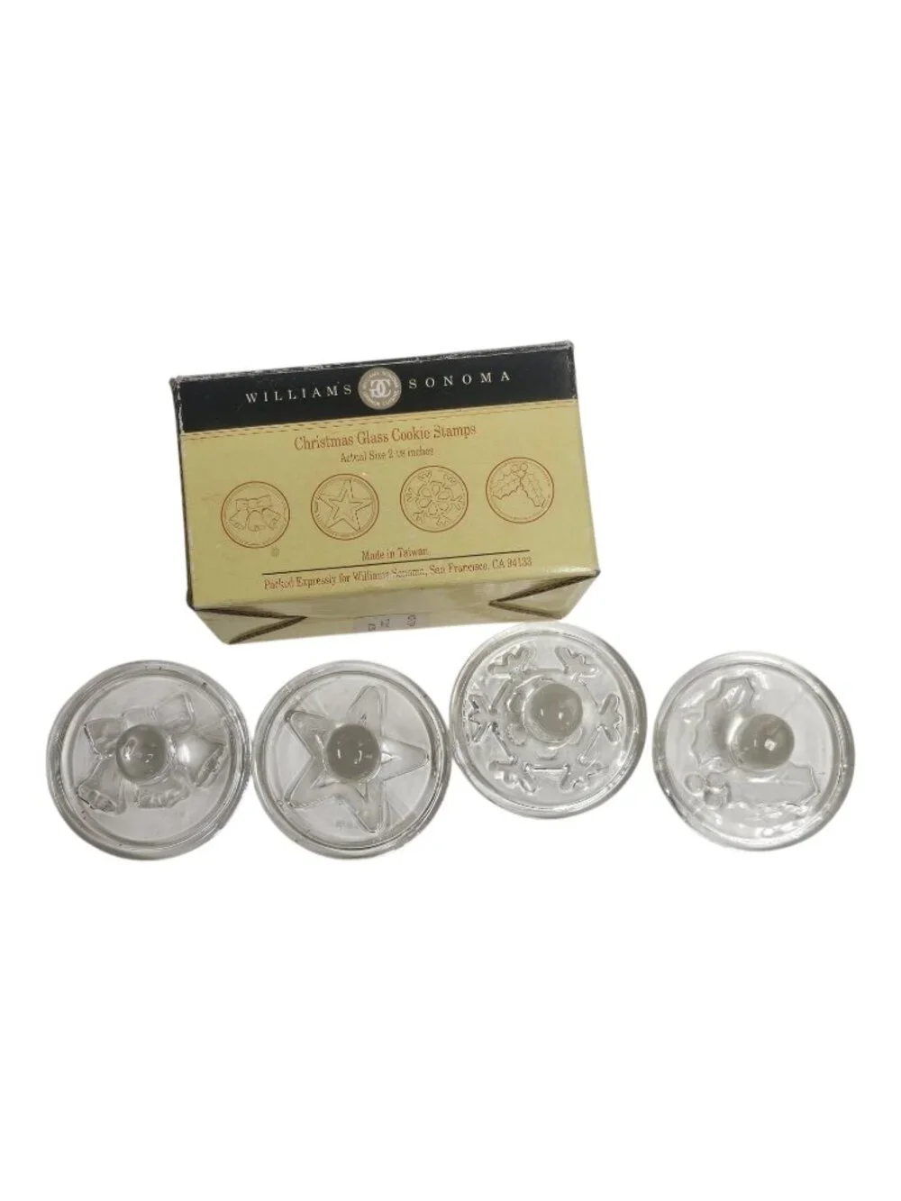 80s - 90s Williams Sonoma Christmas Glass Cookie Stamps . set of 4